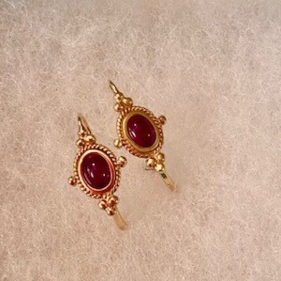 Pierced Red Coral 14K Gold Earnings - Picture 3 of 7